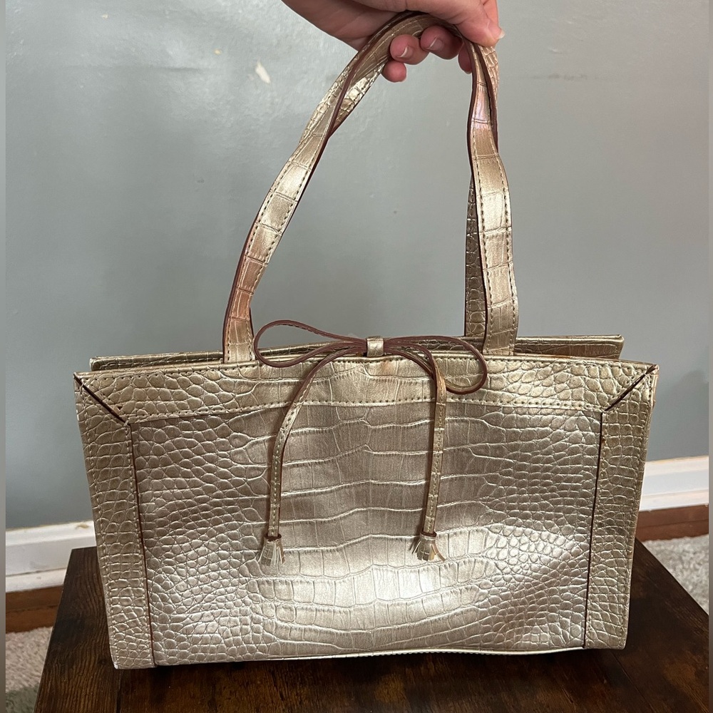 Liz Claiborne Gold metallic croc embossed Tote Bag